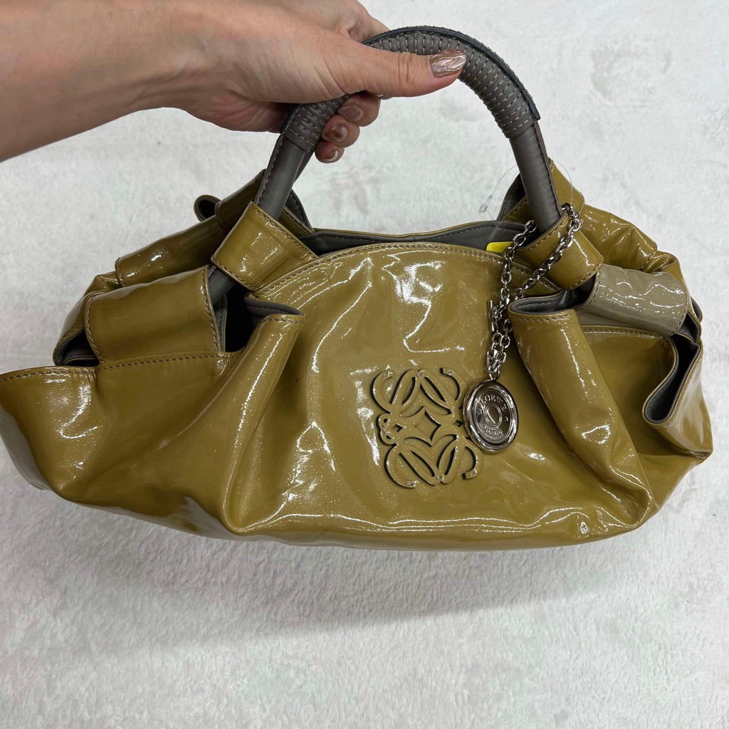 Loewe Glossy Olive Satchel With Charm